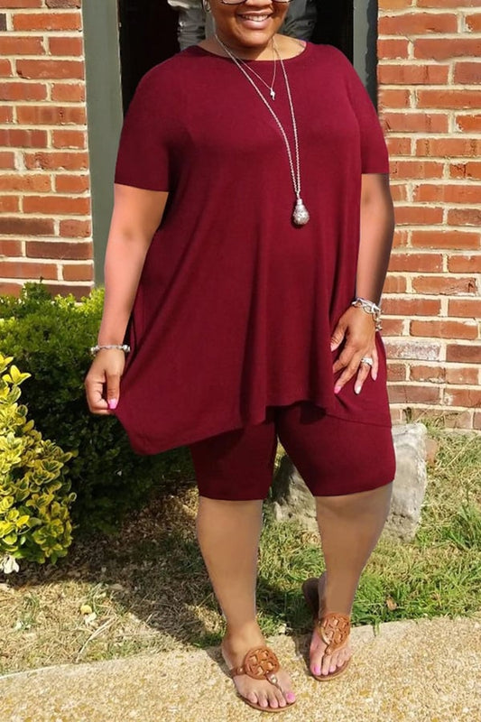 Blusas Y Pantalones Cortos De Color Sólido Con Volantes De Gran Tamaño