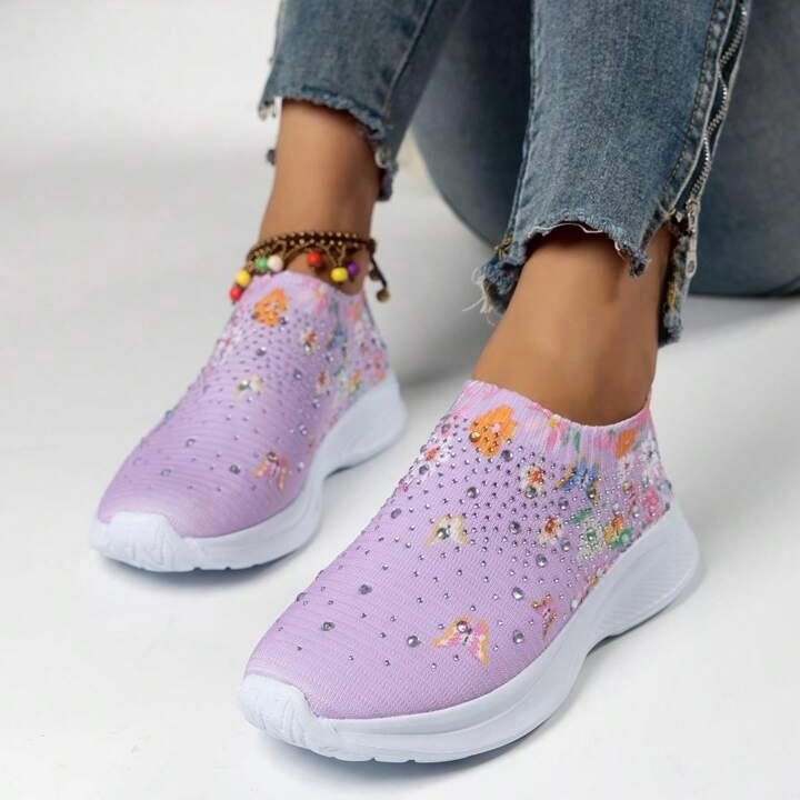 Calcetines De Diamante De Agua De Flores Femeninas Cómodos Con Fundas Resbaladizas Zapatillas