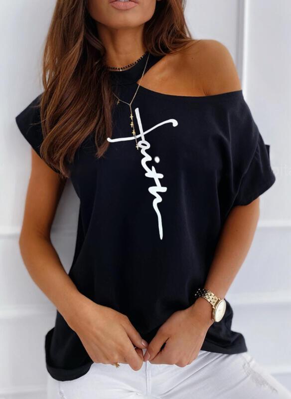 ¡VENTA! Impreso fuera del hombro de manga corta