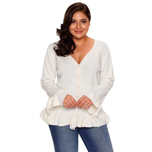 Cárdigans de mujer Sexy cuello en V botón mangas largas - MXbueno