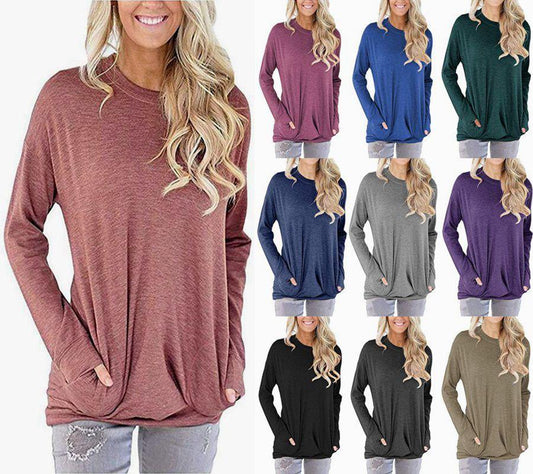 Ropa con bolsillo de cuello suelto manga larga para mujer - MXbueno