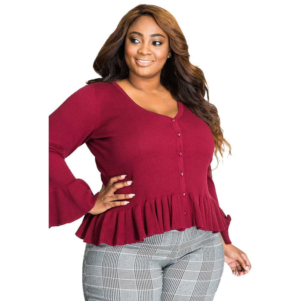 Cárdigans de mujer Sexy cuello en V botón mangas largas - MXbueno