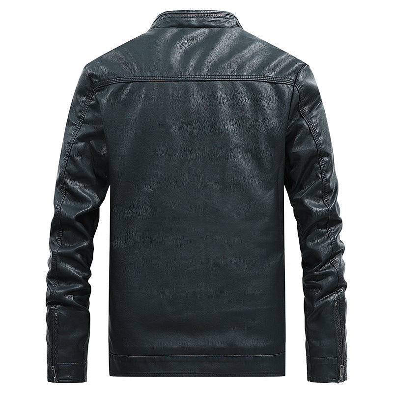 Chaqueta De Cuero De Pu De Motocicleta De Color Sólido Con Cuello Alto Para Hombre Chaqueta De Cuero De Gran Tamaño Para Hombre