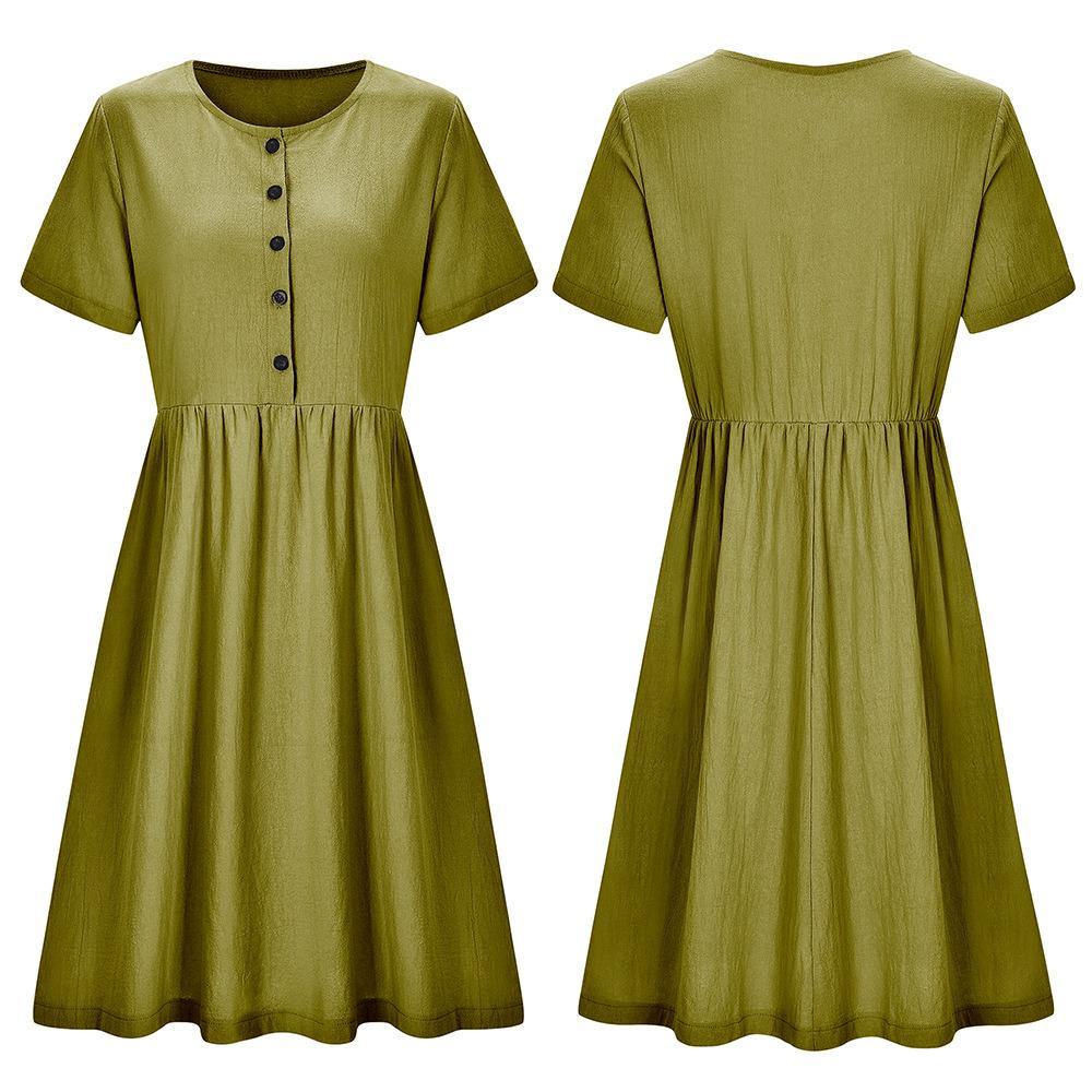2020 verano europeo nuevo vestido de algodón de manga corta de color sólido para mujer - MXbueno