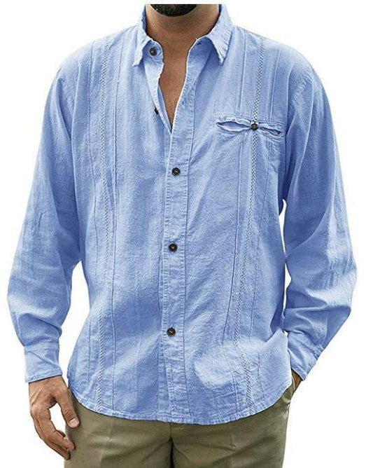 Camisa de lino de manga larga de hombre nuevo