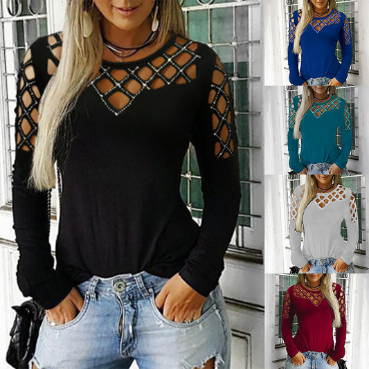 Camiseta básica de Rhinestone Hollow Out