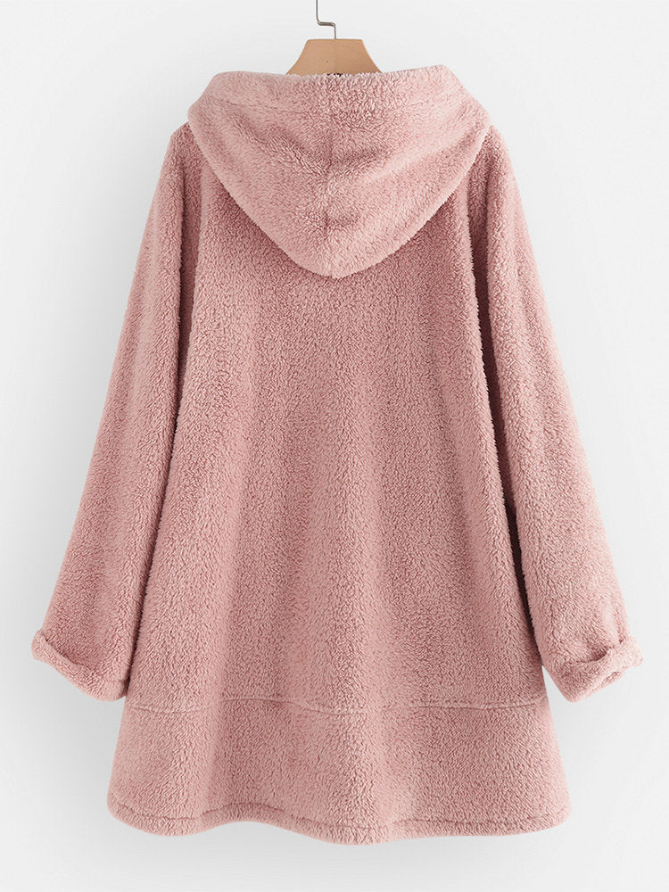 Venta Caliente En Europa Y América Chaqueta De Felpa Abotonada De Invierno Chaqueta Con Capucha De Color Sólido Irregular