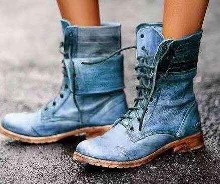 Mujeres Camiseta Clásica Con Cordones De Tacón Bajo Las Botas De Martin - MXbueno