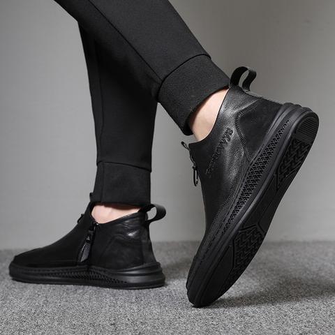 Hombres botas de cuero genuino con suelas ortopédicas de apoyo y cómodas