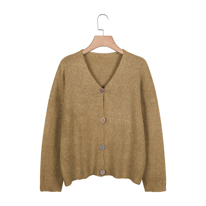 Suéter De Punto Superior Abotonado Casual Con Cuello En V Suéter Suelto De Manga Larga Mujer