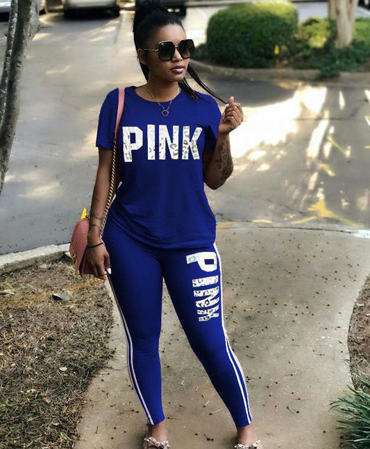 JUEGO DE DOS PIEZAS CASUAL DE MANGA CORTA STRIPE IMPRESO EN LETRA