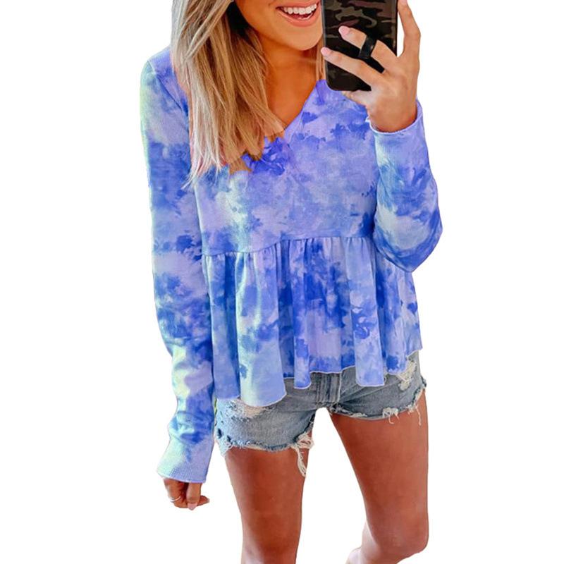 Camiseta De Manga Larga Con Cuello De Pico Y Tie-dye