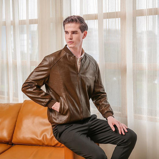 Chaqueta de cuero con cremallera para hombre - MXbueno