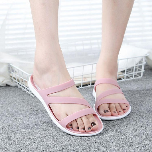 SANDALIAS PLANAS DE PLAYA DE GELATINA Y PANTUFLAS INS NET ROJO MISMO PÁRRAFO