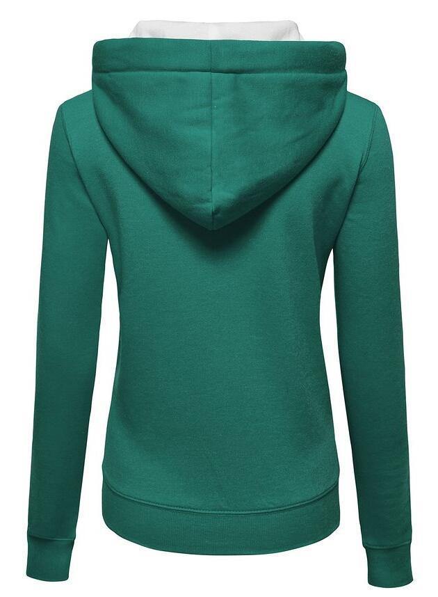 La capucha de las mangas largas con cremallera de color liso para mujeres - MXbueno