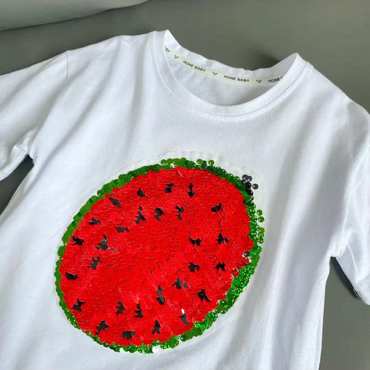 Camiseta De Verano Para Niños, Camiseta Que Cambia De Color Con Lentejuelas De Sandía