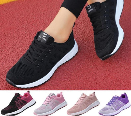 Zapatillas femeninas transpirables ligeras de malla con cordones - MXbueno