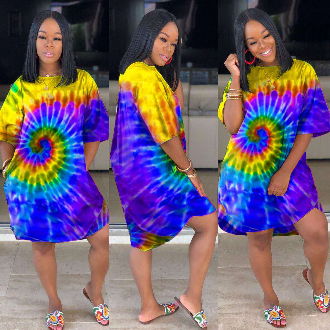 Vestido informal con bolsillo tie dye de talla grande