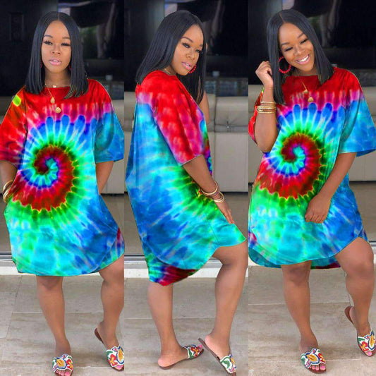 Vestido informal con bolsillo tie dye de talla grande