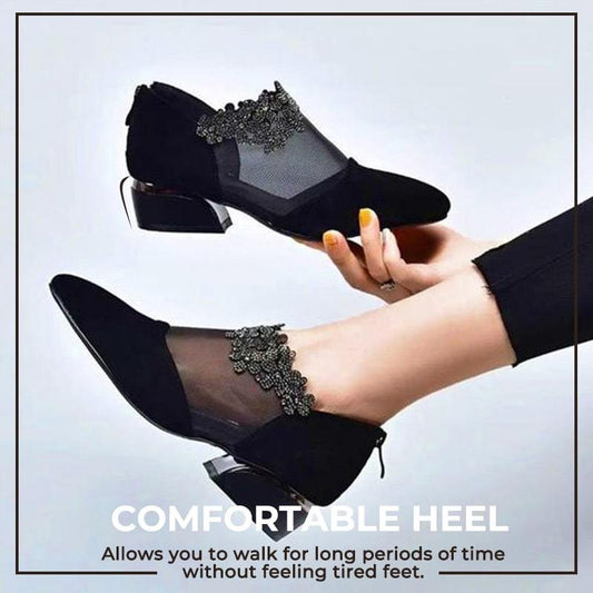 Zapatos De Tacón Grueso Hueco De Diamantes De Imitación