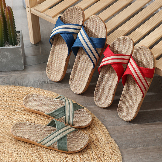Four Seasons Couples Home Zapatillas de lino para interiores Suela gruesa antideslizante