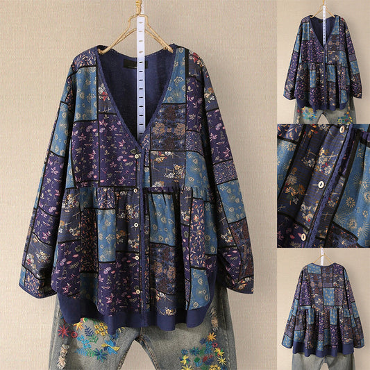 Camisa Estampada De Manga Larga Camisa Holgada De Talla Grande