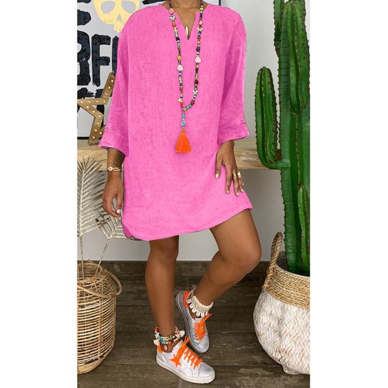 Falda holgada de algodón y lino de manga larga