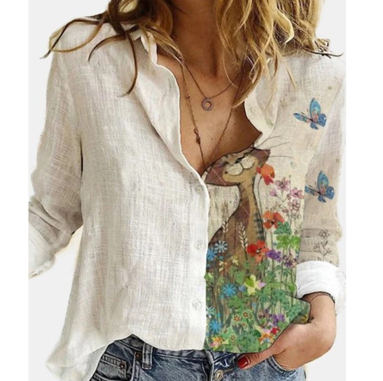 Camisa Holgada De Manga Larga Con Estampado De Dibujos Animados