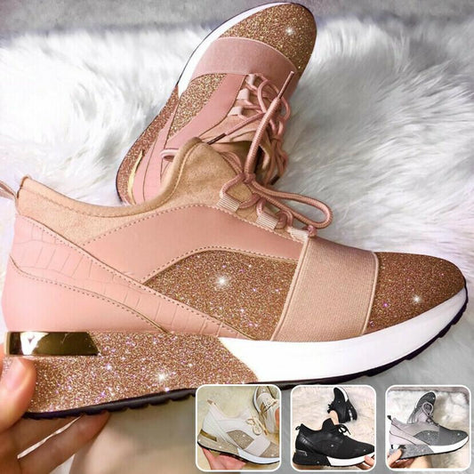 Zapatillas de deporte con cordones de talla grande y brillantes de moda✨