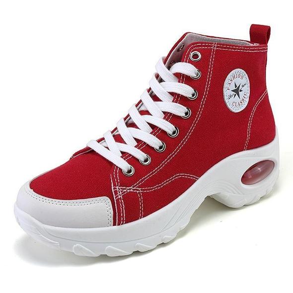 Zapatillas Deportivas Con Amortiguación De Aire Con Cordones Y Lona De Caña Alta Atlética Para Mujer