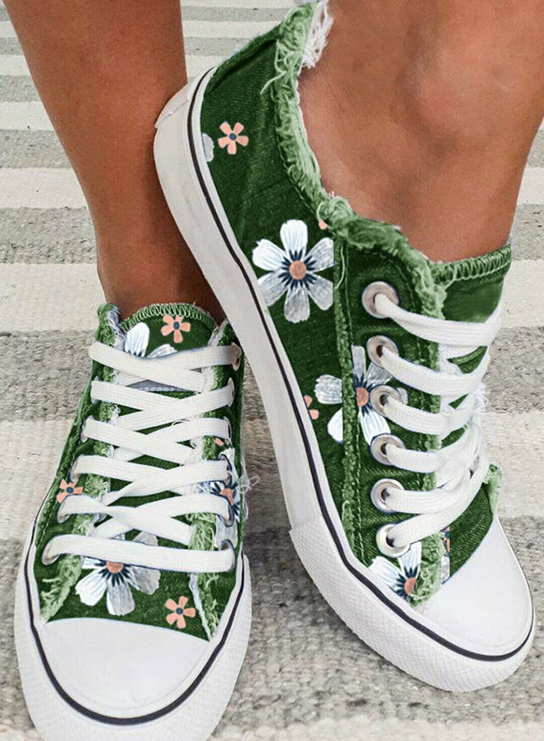 Zapatillas De Lona Con Cordones Florales Para Mujer