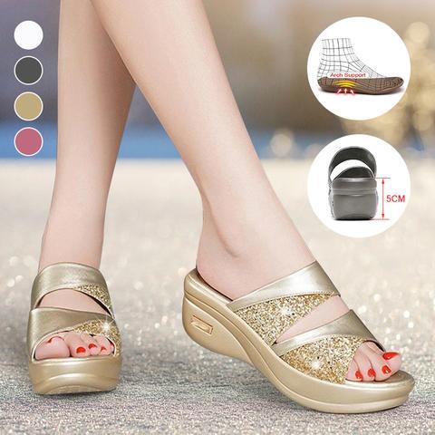 Zapatillas casuales con cuña y punta abierta para mujer