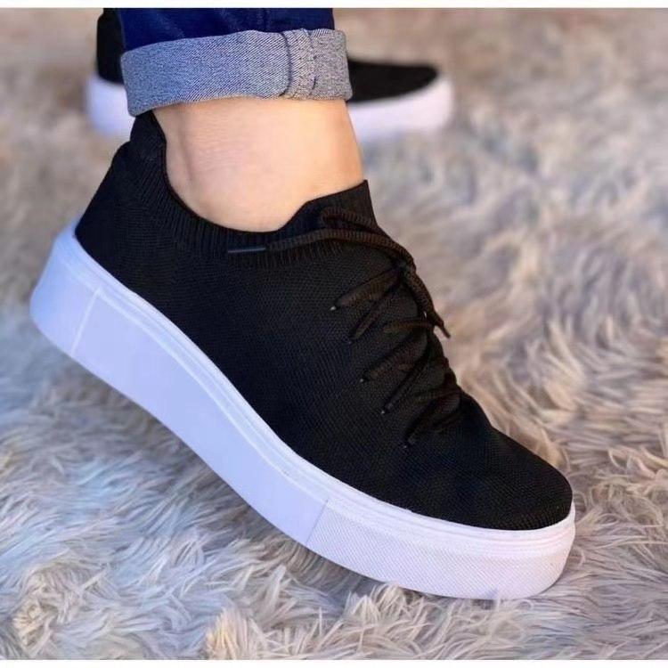Sandalias De Plataforma De Punto Con Cordones De Moda