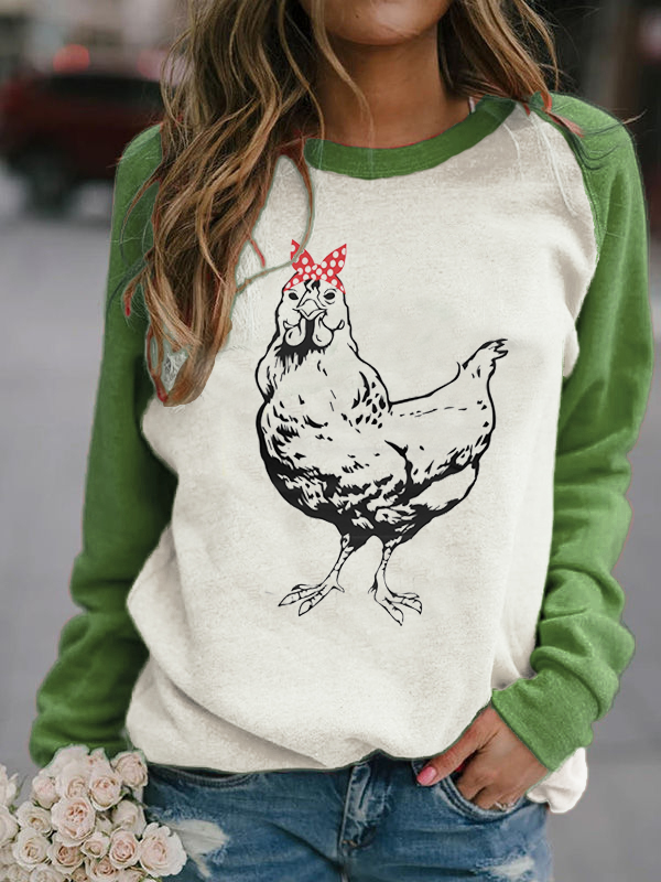 Sudadera Con Estampado De Pollo Con Bandana Para Mujer - MXbueno