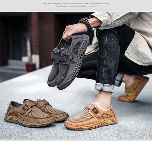 Zapatos Casuales De Malla Transpirable Para Hombres, Zapatos Retro Ligeros Hechos A Mano Para Caminar Al Aire Libre