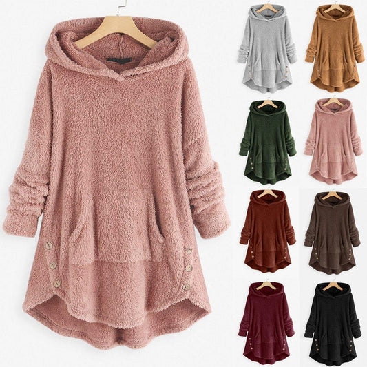Sudaderas con capucha de gran tamaño para mujer camisetas tops Botón asimétrico - MXbueno