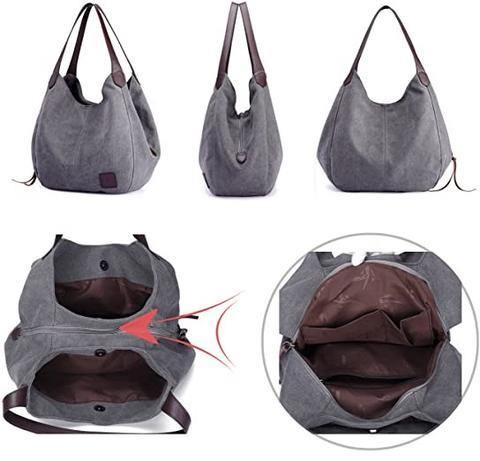 BOLSO DE HOMBRO DE LONA CON COMPARTIMENTOS TRIPLES - MXbueno