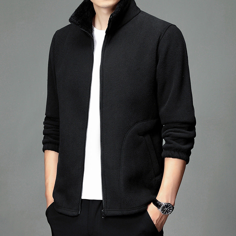 Forro Polar De Color Sólido Con Solapa Para Hombre Más Cárdigan Cálido De Terciopelo