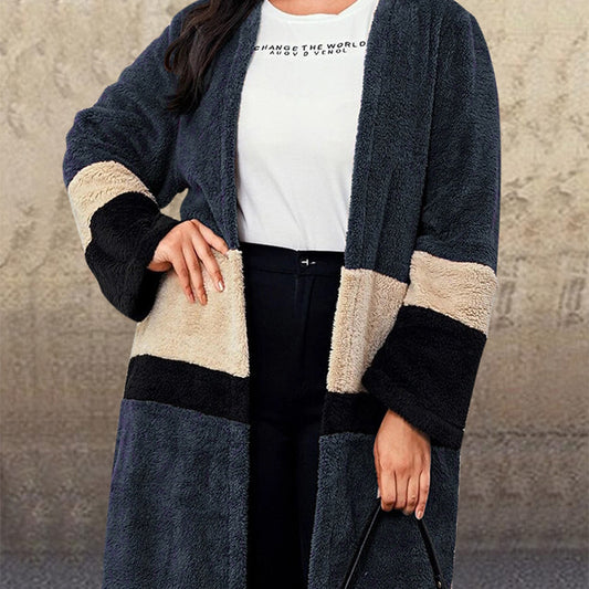 Cárdigan De Felpa Linda Chaqueta De Lana De Doble Cara Con Costuras En Contraste