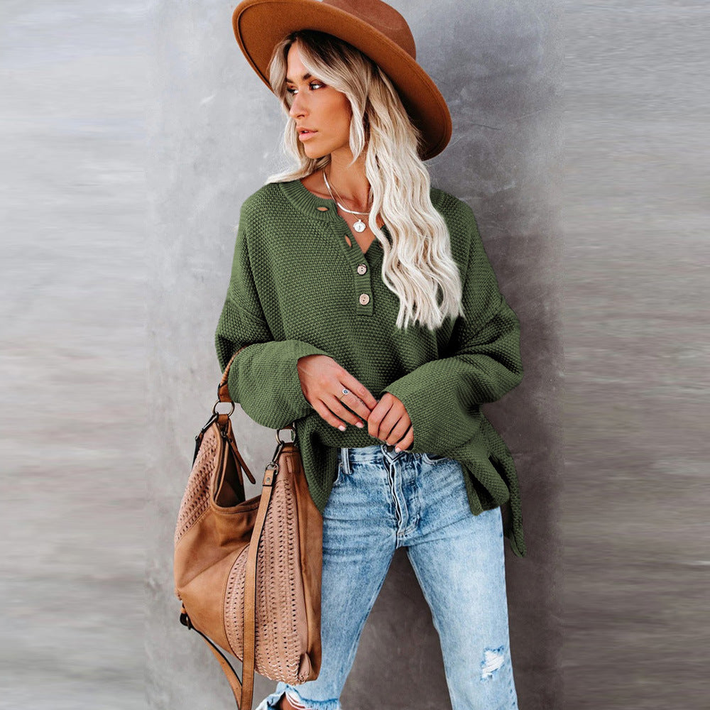 Suéter De Manga Larga De Color Liso Para Mujer, Con Cuello Abotonado, Camisa De Fondo
