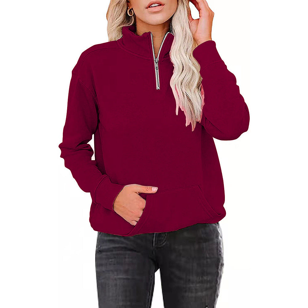 Nuevo Suéter De Manga Larga Con Cuello Alto Y Cremallera De Color Sólido Para Mujer