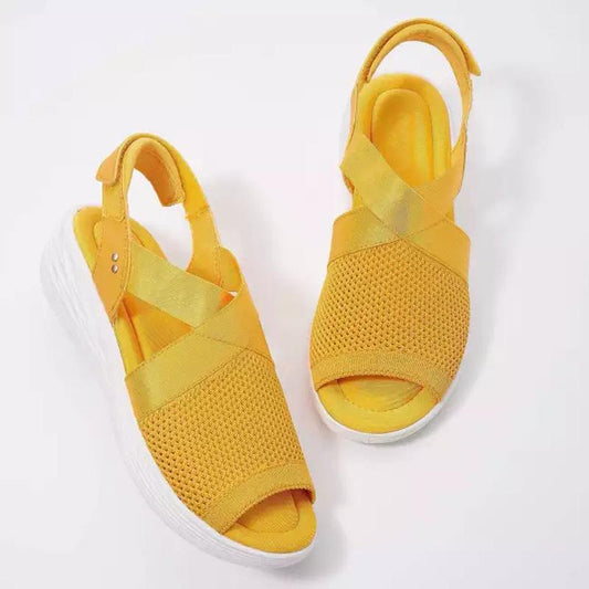 Sandalias de punto de cuña ajustables para mujer