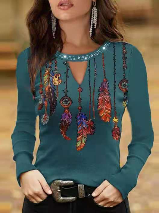 Camiseta Holgada De Manga Larga Con Cuello Redondo Y Hueco