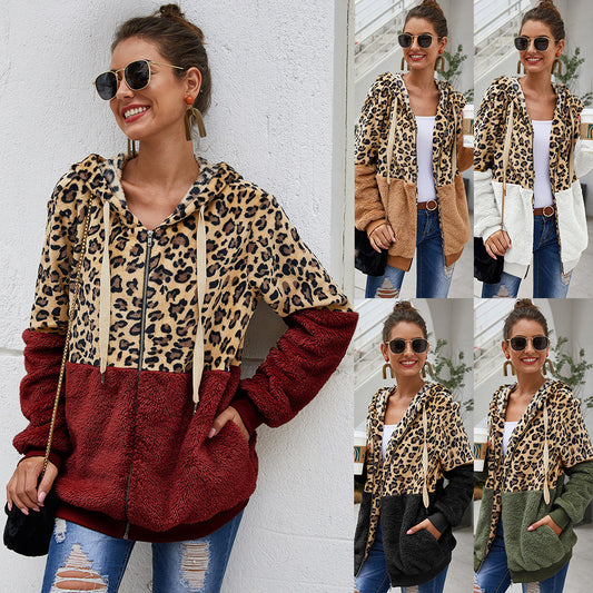 Chaqueta De Moda Con Cremallera Con Capucha Y Estampado De Leopardo