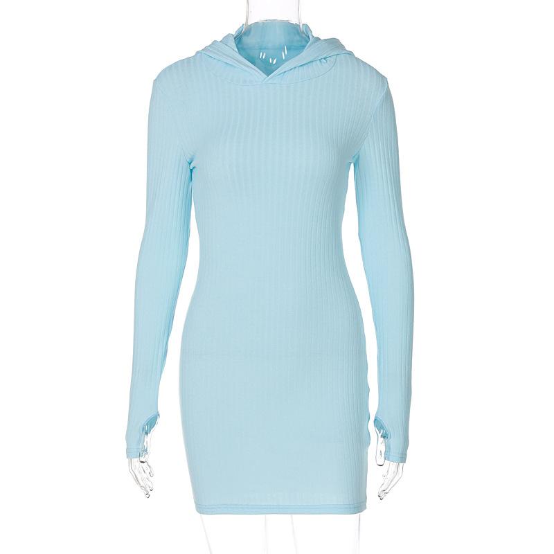 Vestido De Cadera De Bolso Delgado De Manga Larga Con Capucha De Punto Para Mujer