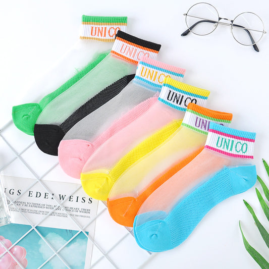 Calcetines De Estilo Japonés Con Letras De Cristal Transparente