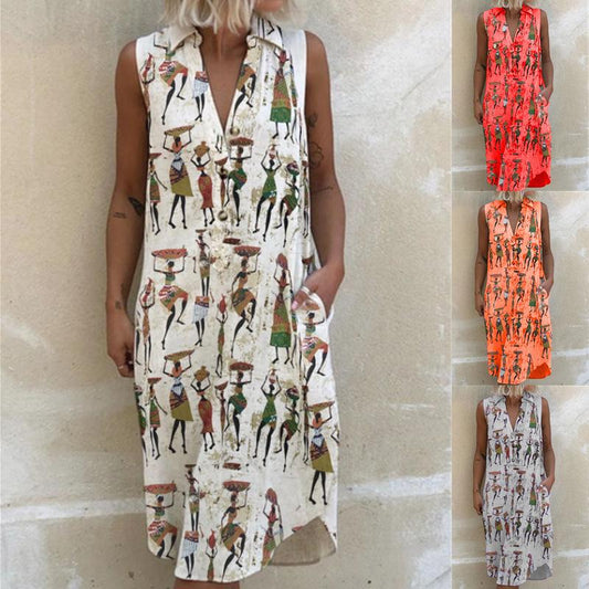 Vestido sin mangas holgado con estampado de solapa