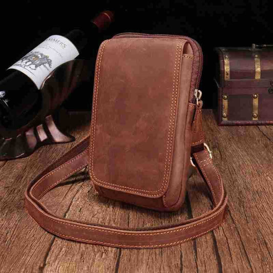 Bolso De Correa De Hombro De Cuero Genuino Vintage Bolso De Cinturón Multifuncional