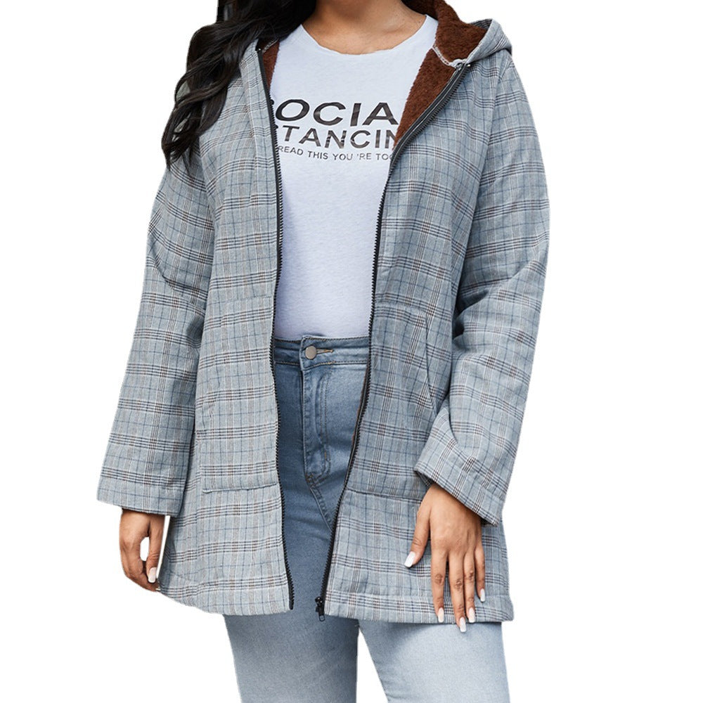 Cremallera Con Capucha Y Chaqueta Infantil A Cuadros De Manga Larga Y Polar