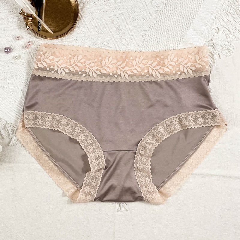 Satén Bragas De Seda De Hielo De Gran Tamaño Bragas De Alta Gama De Encaje De Cintura Media Para Mujer